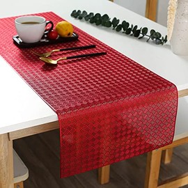 Hosoncovy Hollow Table Runner Non-slip Decorative PVC Table Mats Placemat Heat Resistant Mats for Home Party Kitchen Dining Wedding Decor (92CM X 33CM) (Red)