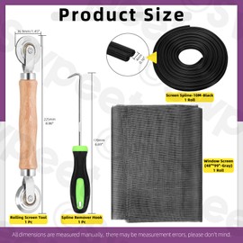 Swpeet 4Pcs Screen Repair Kit, beinhaltet Grau Screen Mesh, Doppelseitige Screen Rolle, Fenster Screen Haken, Retainer Spline, für den Austausch und die Installation von Tür- und Fensterschirmen