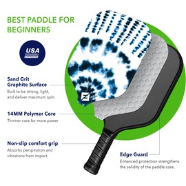 Most Popular! F2 Sports Graphite Blue Tie Dye Pickleball Paddle | USA Pickleball Approved Racket| Textured for Max Spin | 14mm core for Power | Cute Pickleball Paddle for Beginners or Pros