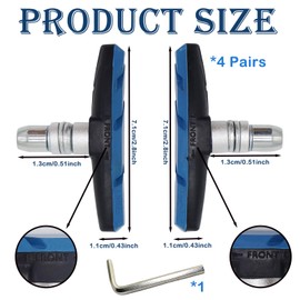 4Pairs V Bike Brake Pads Brake Blocks Bicycle Brake Blocks Set with Hex Nuts and Spacer 1 Hexagonal Spanner Included for Road Bikes Mountain Bikes