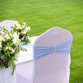 Joe&Lory 10 Pcs Stretch Spandex Chair Sashes Bands with Buckle Slider Sashes Bowfor Wedding Party Decoration Soft Sashes (Baby Blue)