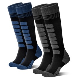 KEECOW Merino Wool Ski Socks for Men & Women 2 Pairs, Thermal Warm Socks for Winter Snowboarding Hunting Outdoor - Knee-high (Large, multicolor01 (Black, Blackblue))