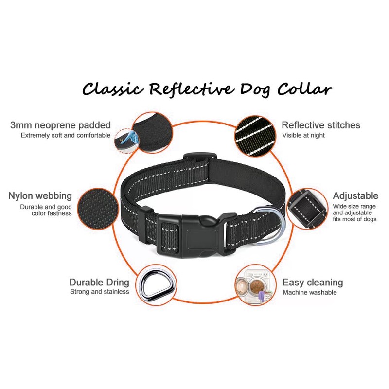 Reflective Dog Collar and Leash Set - Adjustable Collar with