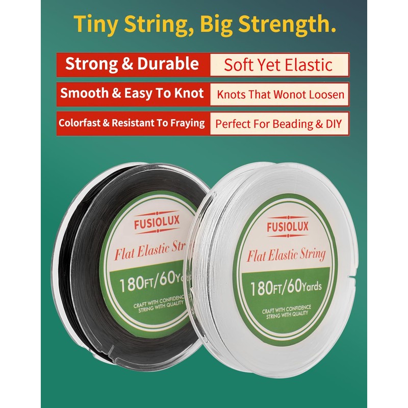 1mm Flat Elastic String for Bracelets,Stretchy Durable Bead String 360Ft,Easy