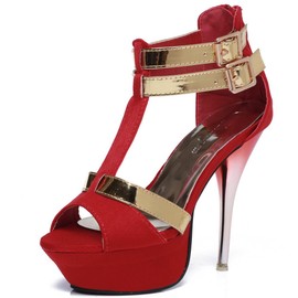 GATUXUS Open Toe Women Platform High Heel Shoes Strappy Pump for Party Prom (US 7.5, Red)