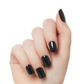 KISS Gel Fantasy - Uñas a presión, pegamento de uñas incluido, 'Aim High', negro, tamaño corto, forma de Squoval, incluye 28 uñas, pegamento de 2 g, 1