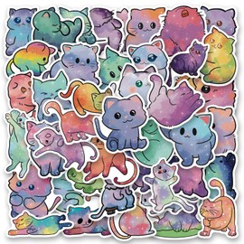 100 PCS Starry Cat Stickers,Rainbow Aesthetic Vinyl Waterproof Stickers for Water Bottle Laptop Luggage Helmet Skateboard Snowboard Guitar Scrapbook Phone Gifts for Teens Girls