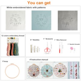 Myfelicity 3 Embroidery kit for Beginners, Embroidery Starter Kits to Learn 28 Different Stitches, Including Fabric with Prints, Threads, Needles, Hoop and Video tutorials…