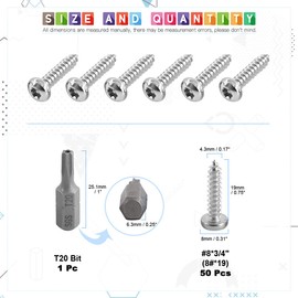 Glarks 51Pcs #8 x 3/4'' Button Head Torx Security Sheet Metal Screws Stainless Steel Tamper Resistant Screws Set with T20 Bit (50pcs #8 x 3/4'')