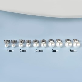 Titanium Earrings Hypoallergenic Pearl Earrings Women Girls G23 Titanium Stud Earrings Pearl Stud Earrings 4/5/6/7/8 mm, Titanium, No Gemstone