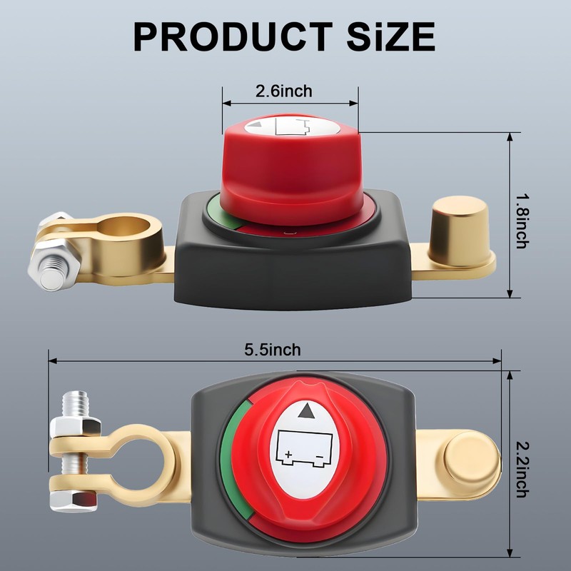 Heavy-Duty Battery Disconnect Switch, 275A 12-48V On/Off Top Post Battery
