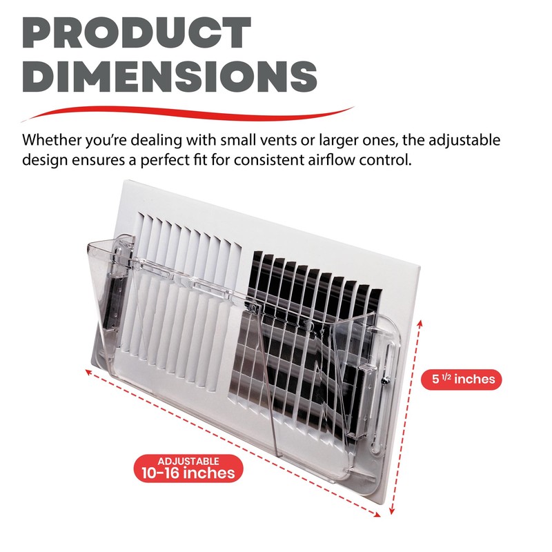Deflecto Adjustable Air Deflector for Sidewall and Ceiling Registers, Expands