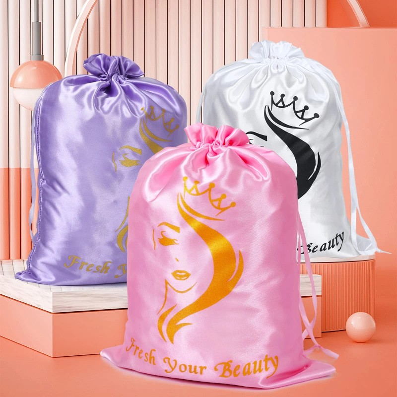 6PK Satin Wig Bags with Drawstring - Silk Hair Storage