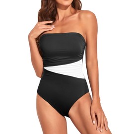 Holipick Women Black White One Piece Swimsuits Tummy Control Bathing Suits Halter Strapless Bandeau Swimwear 22 Plus