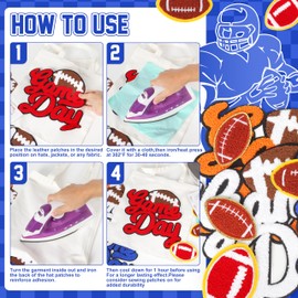 Iron On Football Patches for DIY Clothing: Meneng 10PCS Gameday Football Chenille Sports Patch for Jackets Hoodies Shirts Backpacks - Large Game Day Sew On Patches for Football Enthusiasts Team Fans