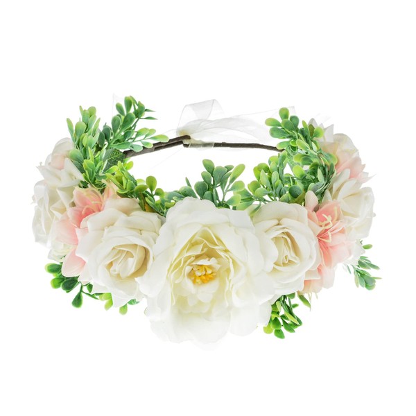 Vividsun Adjustable Flower Crown Floral Headpiece Floral Crown Wedding Festivals Photo Props (white)