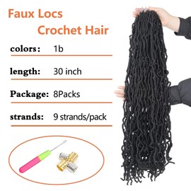 Vemet Soft Locs 30 Inch Synthetic 8 Packs Faux Locs Pre Looped Curly Wavy Crochet Hair For Black Women Hair Extensions 1B