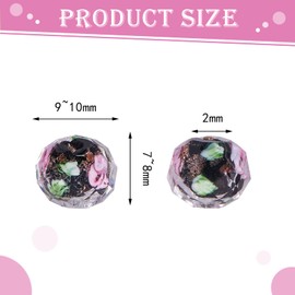 Pack of 60 10 mm Crackle Lampwork Glass Beads, Glass Lampwork Flower Beads, Jewellery Making, Gold Sand Faceted Glass Beads, for Jewellery Making and Necklace Bracelets DIY