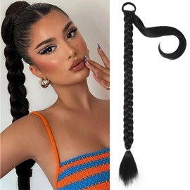 Charsun 20inch Long Braided Ponytail Extensions for Women, Straight Wrap Around Hair Extensions With Hair Tie, Natural Soft DIY Synthetic Ponytail Hair Extensions Daily Wear (Natural Black)