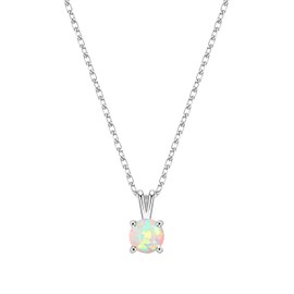 KristLand - Moonlight Necklace Women's Created White Opal Pendant in Sterling Silver with Circle Shape Pendant Gift for Women/Girls/Wedding/Party, Sterling Silver, 6 mm