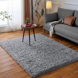 Ceneco Rugs Living Room,Grey Fluffy Rug,Small Rugs for Bedroom,Washable Non-Slip High Pile Soft Carpet for Living Room,Thick Shaggy Bedroom Mat(Grey, 80x120 cm)