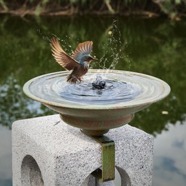 Solar Bird Bath,Deck Bird Bath with Solar Fountain,Metal Bird Bath Bubbler,Deck Mounted Bird Bath,Balcony Bird Bath,Patio Garden Decor