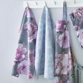 Catherine Lansfield Dramatic Floral Two Pack Tea Towels Grey