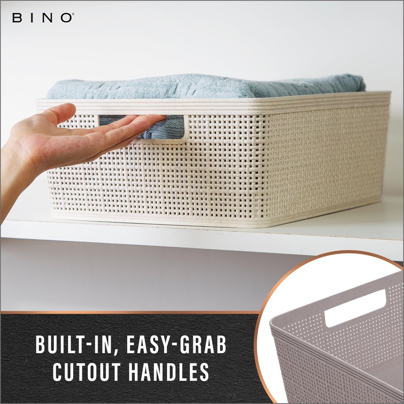 BINO | Woven Plastic Basket | Small (Natural Grey), 5-Pack