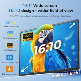 Enzion Laptop Screen Extender 16.1", 1200P FHD, Portable Monitor 360° Rotating Detachable Stand, Height Adjustable Laptop Monitor Extender for Laptop 13-17.5", Plug-Play for Mac/OS/Wins/Chrome/Dex