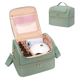 Relavel Nail Polish Organizer Case, Nail Organizers And Storage Bag Holds 45 Bottles Nail Polish & Nail Lamp, Travel Nail Supplies Organizer Carrying Case with Nail Tech Kit & Manicure Tools Storage Sections - style: Green