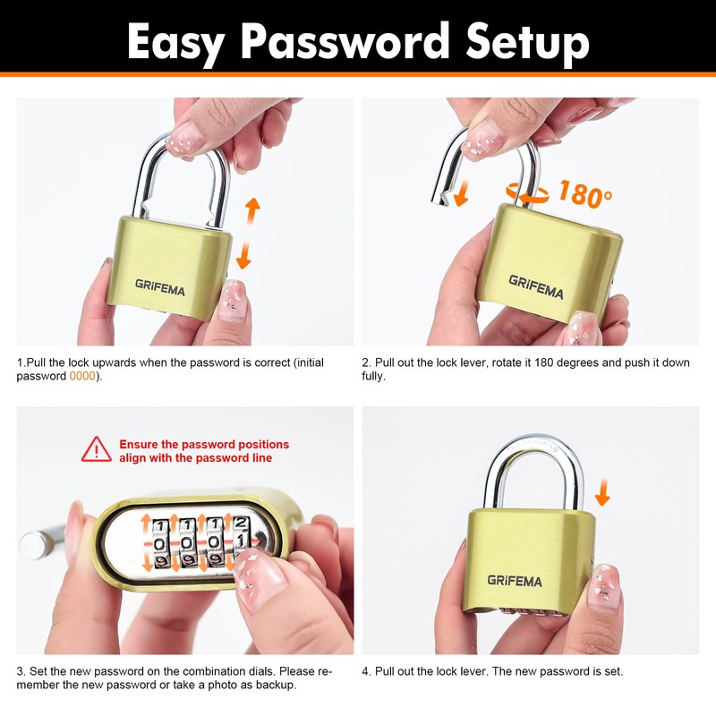 GRIFEMA GA1007 Combination Padlock, Gold