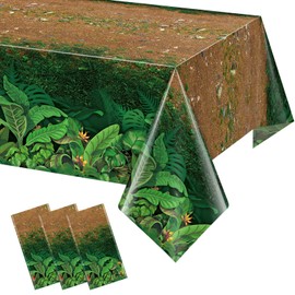 3Pcs Forest Path Plastic Tablecloths,Disposable Green Woodland Rectangle Table Cover for Dinosaur Picnic Camping Dining Bay Shower Birthday Safari Jungle Themed Party Decorations,54x108 Inch