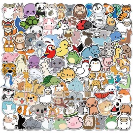 100 pcs Cute Animal Stickers for Water Bottles, Colorful Funny Animals Decal for Kids Teens Animal Lovers, Vinyl Farm Sea Zoo Safari Animal Stickers for Notebook, Skateboard, Guitar, Scrapbook, Phone