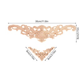 10Pcs(2 Set) Wood Appliques Onlays Decorative Furniture Appliques, DIY Unpainted Wooden Carving Decals for Bed Door Cabinet Wardrobe Fireplace Dresser Wall Upgrade, 11.81"x3.15", 3.15"x3.15", Small