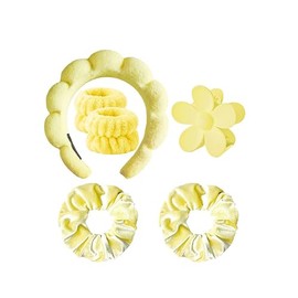 Pezlun Spa Headband Set Washing and makeup sponge hair hoop suit bath towel cloth for cleaning the face or bath beam. (Yellow, Average code)