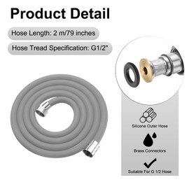 uxcell Silicone Shower Hose, 79" Explosion Proof Anti-Winding Shower Hose Replacement Shower Hose Attachment with Adhesive Shower Head Holder for Bathing, Pet Cleaning and Toilet (Grey)
