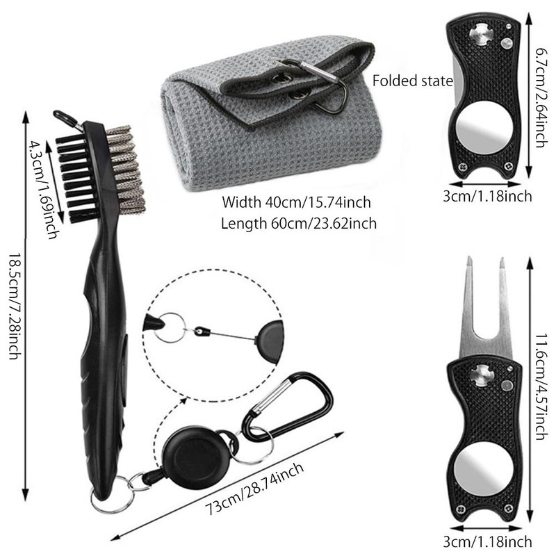 3Pcs Towel and Club Cleaning Brush Kit Divot Repair Tool