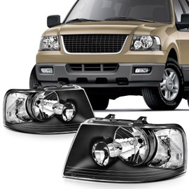 SCITOO Headlight Assembly For Ford Expedition 4-Door 2003-2006 Compatible with 2003 2004 2005 2006 For Ford Expedition Headlamp Replacement in Black Housing Chrome Reflector Clear Lens