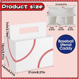 2PCS Baseball Utensil Holder Disposable Utensil Caddy for Baseball Party Supplies Paper Cutlery Holder with Handles for Baseball Birthday Decorations Cutlery Caddy for Cups Spoons Forks Napkins Plate