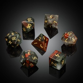Bloodstone DND Dice Set DNDND 7 PCS Natural Stone D&D Dice with Gorgeous Gift Case for Dungeons and Dragon Tabletop Game (Bloodstone)