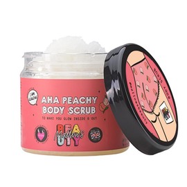 Mallows Beauty AHA Peachy Body Scrub, with Glycolic Acid, Exfoliating Suagr Body Scrub, Hydrates and Nourishes, Prevents Strawberry Legs, Vegan and Handmade in the UK, 180g