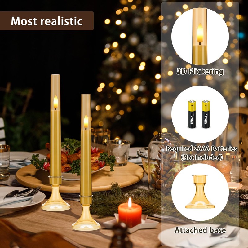 SEHNSY Gold Flameless LED Taper Candles with Remote and Timer,