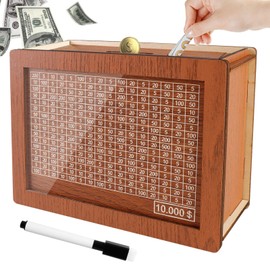 Cash Vault Wooden Savings Box 10000,Wooden Money Box Money Bank,Money Saving Box,Wooden Savings Box with Money Target & Numbers,Money Box for Cash Saving,Best for Friends (10000 Dollar)