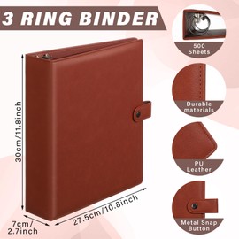 ReliThick 2 Pcs Leather 3 Ring Binder 2" Round Rings for 8.5"x11" Paper and Sheet Protectors Brown Binder Organizer Interior Pockets Snap Closure Letter Size