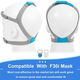 F30 Headgear with Clips, Unisex Adjustable Airfit F30 Headgear, Comfortable Leak-Free Cpap Replacement Strap for Airfit F30 Full Face Mask, Standard Size Adjustable (1 Strap + 2 Magnetic Clips)