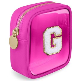 LOFOWN Initial Clear Makeup Bag Small Cosmetic Bag Travel Toiletry Bag Clear Zipper Pouch Purse Organizer Bags for Women, Fuxia, G, Initial Clear Makeup Bag