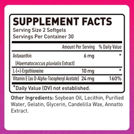 Novafun Youth Enhancing Antioxidant Softgel, 6mg Astaxanthin from Algae, Ergothioneine, Vitamin E, Antioxidant Supplement for Support Immune System, Skin Health, 30 Day Supply - 60 Count