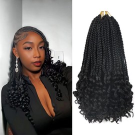 Goddess Box Braids Crochet Hair 12 Inch Box Braids 8 Packs Crochet Hair Bohemian Box Braids Crochet Braids Crochet Hair for Black Women Hair Extensions(1B)