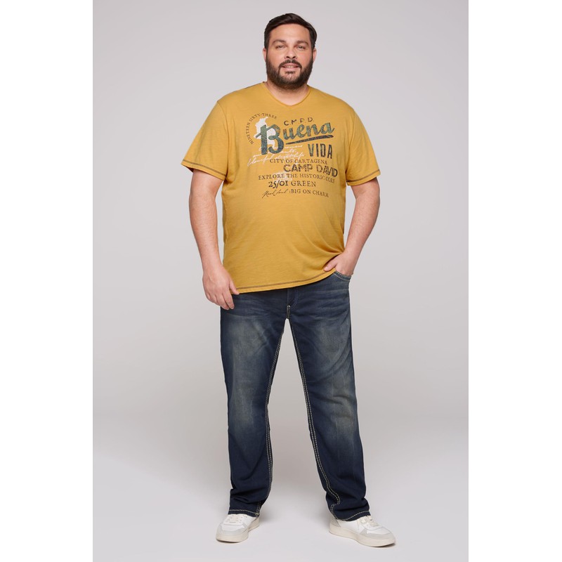 Camp David Mens Distressed V Shirt, Warm Sun