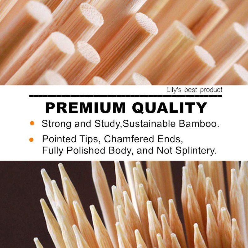 HOPELF 2400 Count Bamboo Toothpicks Skewers For Appetizer,Olive,Barbecue,Fruit,Cocktail,Teeth Cleaning,Double-Points Wooden